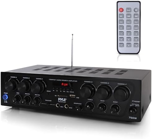 Pyle Wireless Bluetooth Home Audio Amplifier System-Upgraded 6 Channel 750 Watt