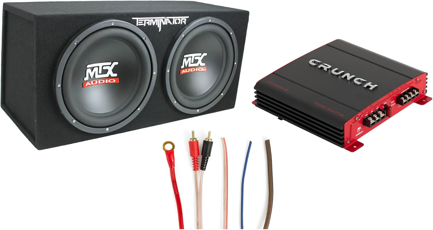 MTX 12 Inch Car Audio Dual Loaded Subwoofer Box, Crunch 2 Channel A/B Class