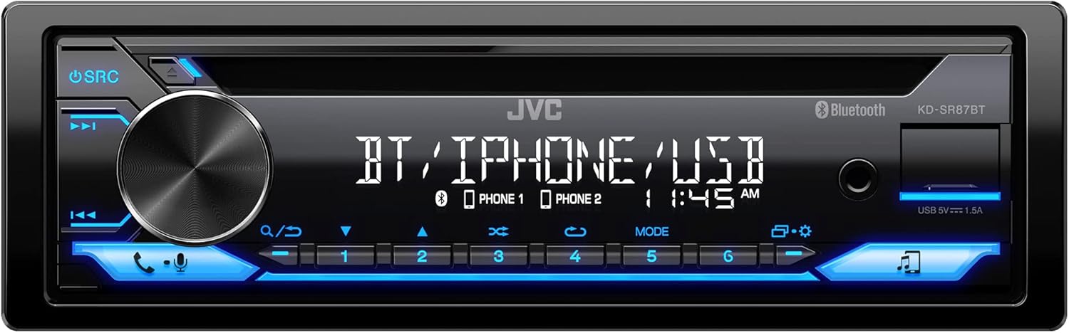 JVC KD-SR87BT Bluetooth CD Car Stereo with USB Port – AM/FM Radio, MP3 Player