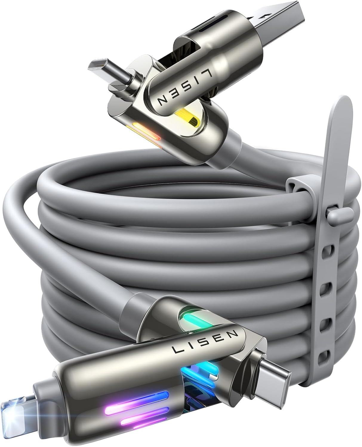 LISEN USB C to Lightning Cable, 240W 4 in 1 Charging Cable 6.6FT, Chubby USB A/C