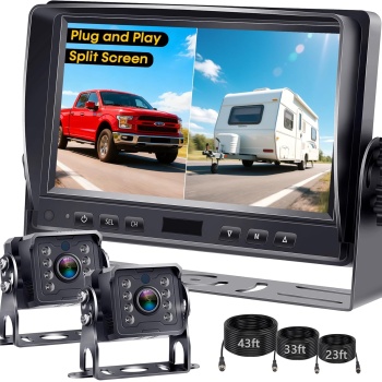 Dual RV Backup Camera System: 7" Monitor with Split Screen No Lag Easy