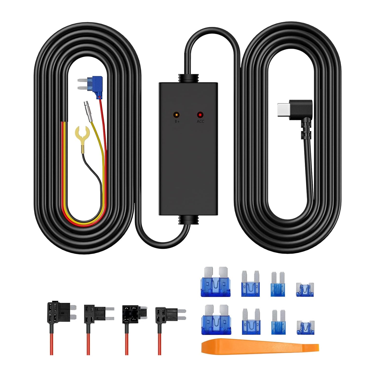 11.5ft Type-C Dash Cam Hardwire Kit (V5F), 12V-24V to 5V 3A Car Dashboard Cam