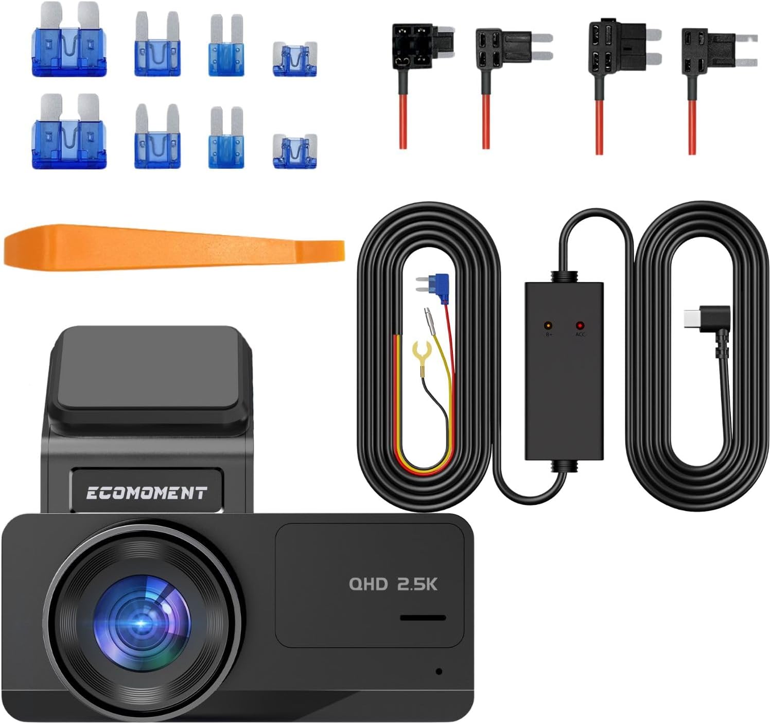 Dash Cam Front and Rear with Hardwire Kit, 2.5K+1080P Dual Dash Camera