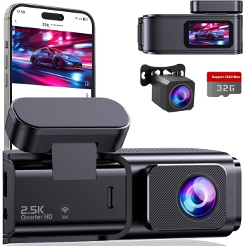 Dash Cam Front and Rear, 2.5K+1080P Dual Dash Camera for Cars, Ecomoment Car Cam