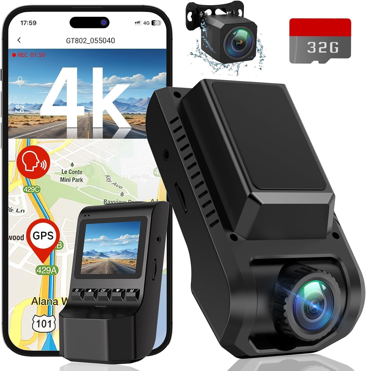 Dash Cam Front and Rear, 4K Ultra HD+1080P Dash Camera for Cars, Built-in Wi-Fi