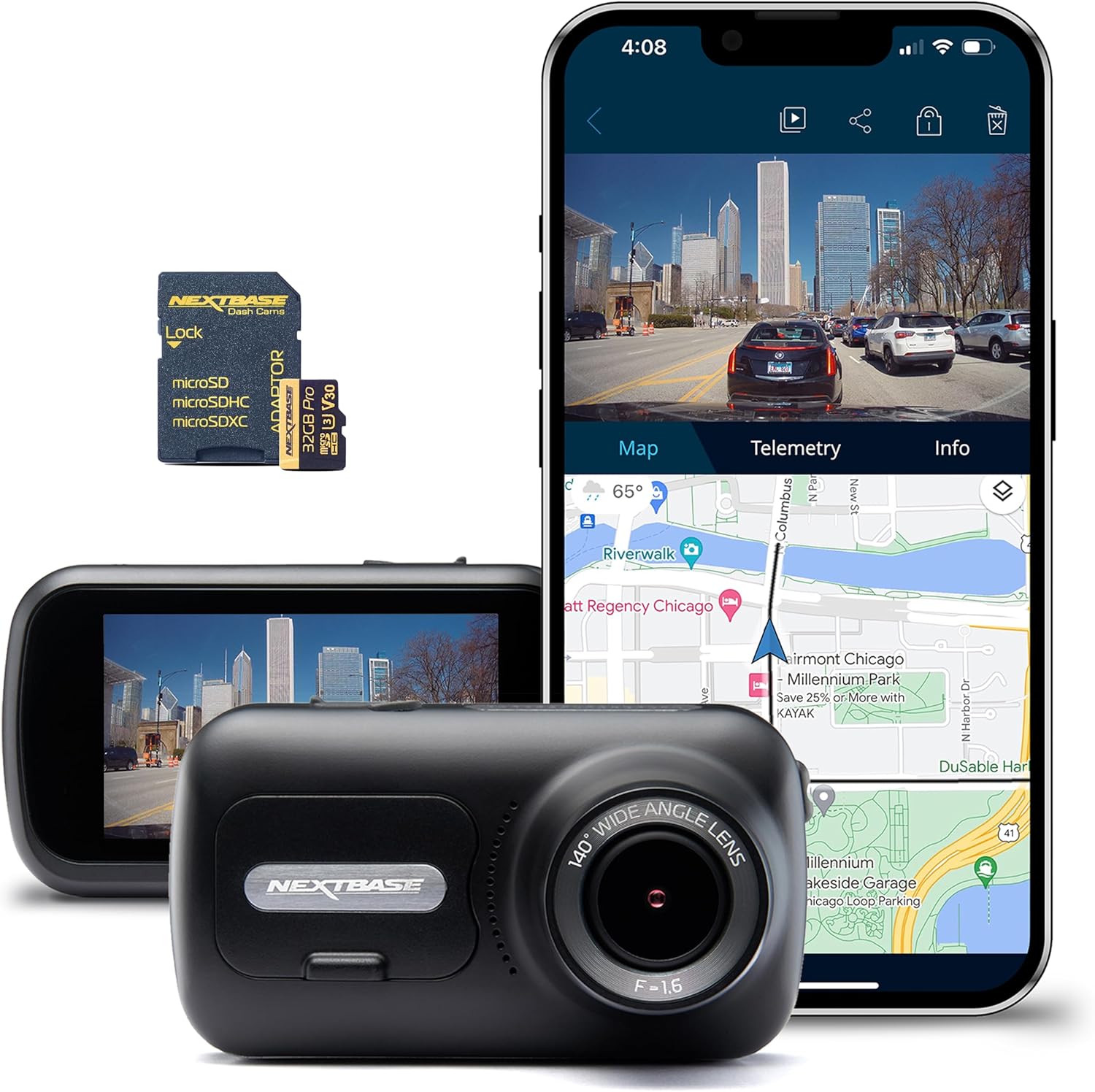 Nextbase 322GW Dash Cam and 32G Micro SD Card Bundle - Full 1080p/60fps HD