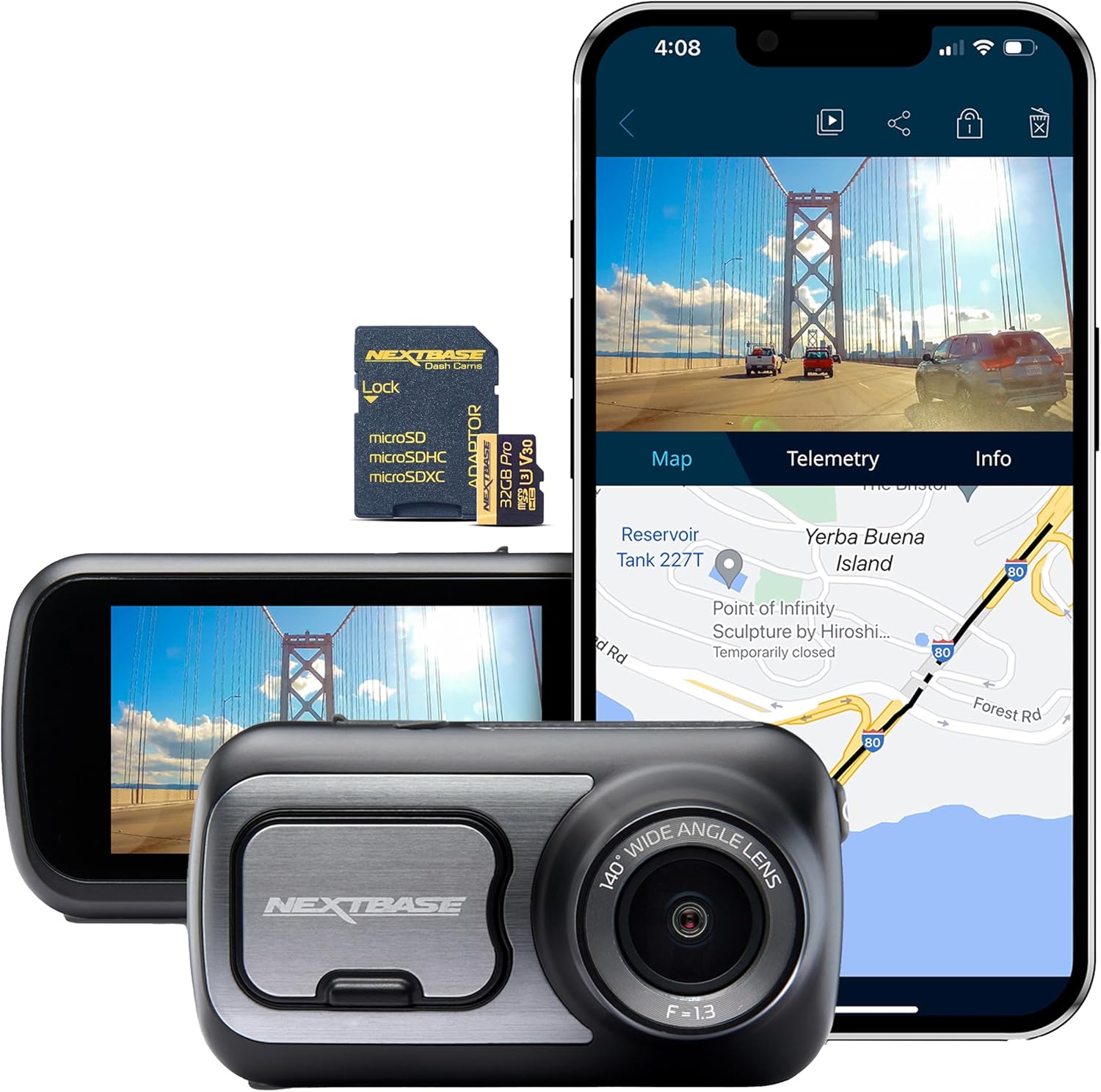 Nextbase 422GW Dash Cam and 32GB Micro SD Memory Card Bundle- 1440p HD Recording